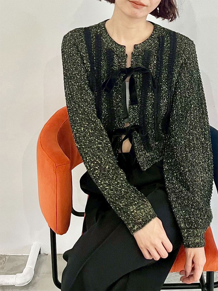 LILY BROWN「ベロアリボンニットカーディガン」|カーディガン|