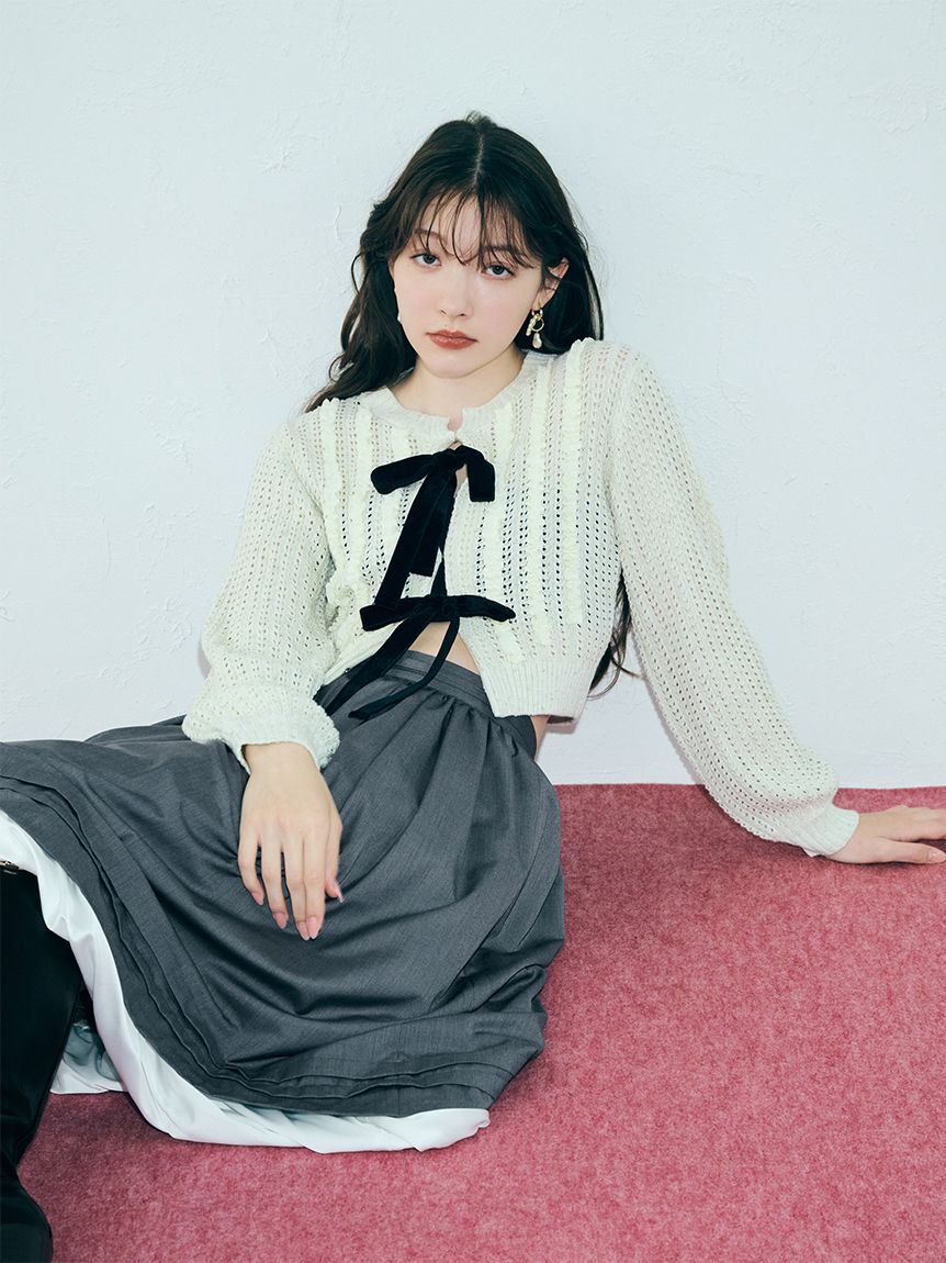 LILY BROWN「ベロアリボンニットカーディガン」|カーディガン|
