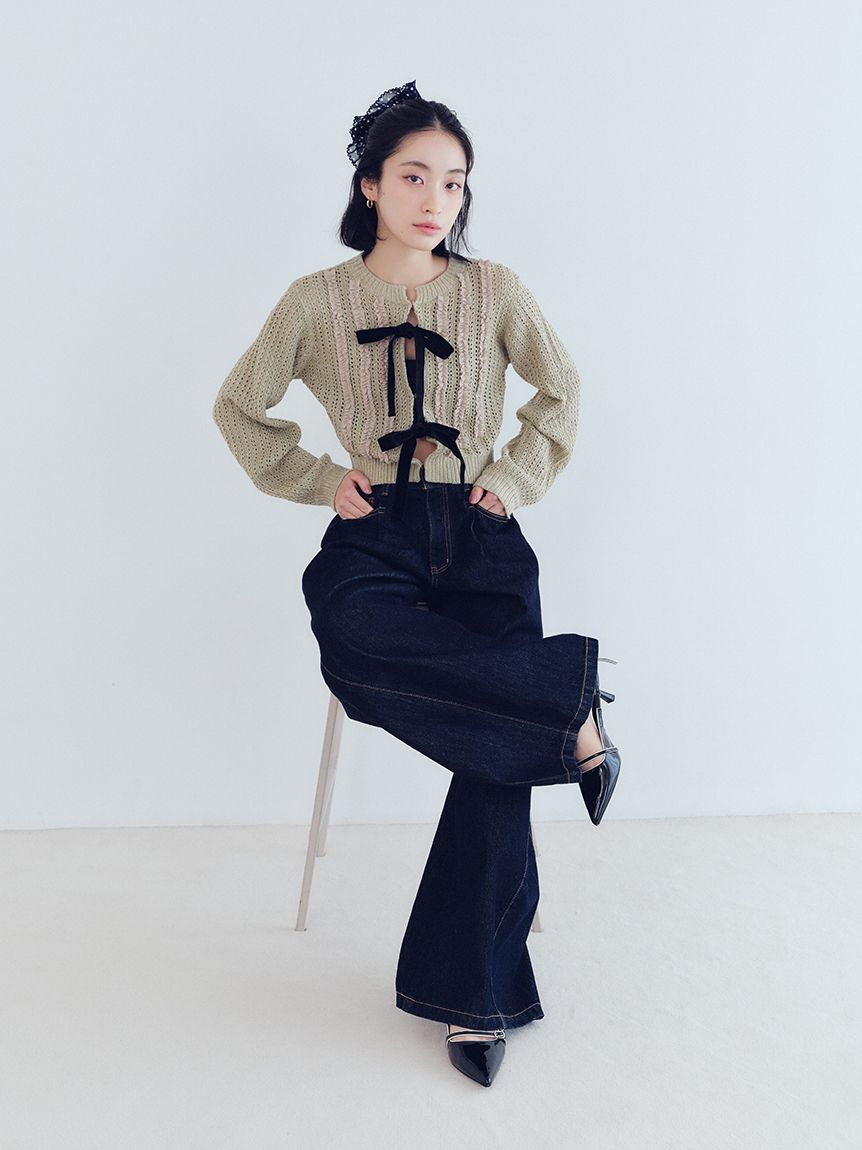 LILY BROWN「ベロアリボンニットカーディガン」|カーディガン|