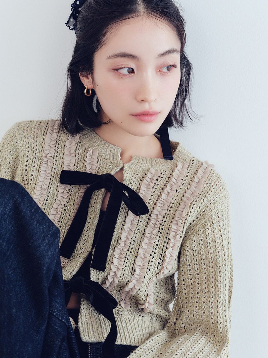 LILY BROWN「ベロアリボンニットカーディガン」|カーディガン|OLV