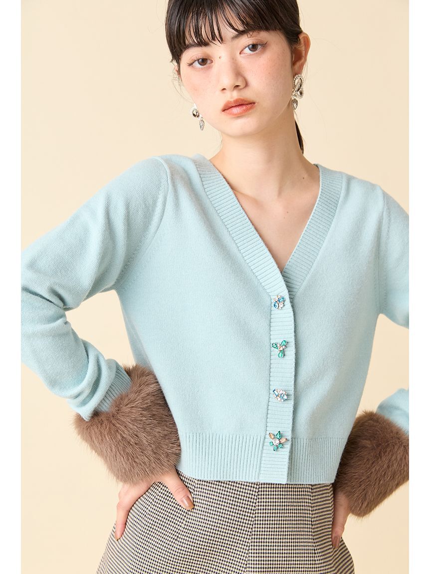 LILY BROWN「[L.B CANDY STOCK]袖ファーニットカーディガン」|カーディガン|