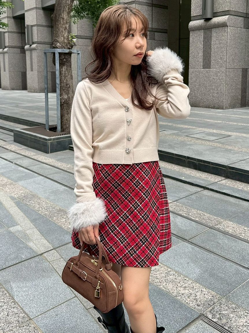 LILY BROWN「[L.B CANDY STOCK]袖ファーニットカーディガン」|カーディガン|