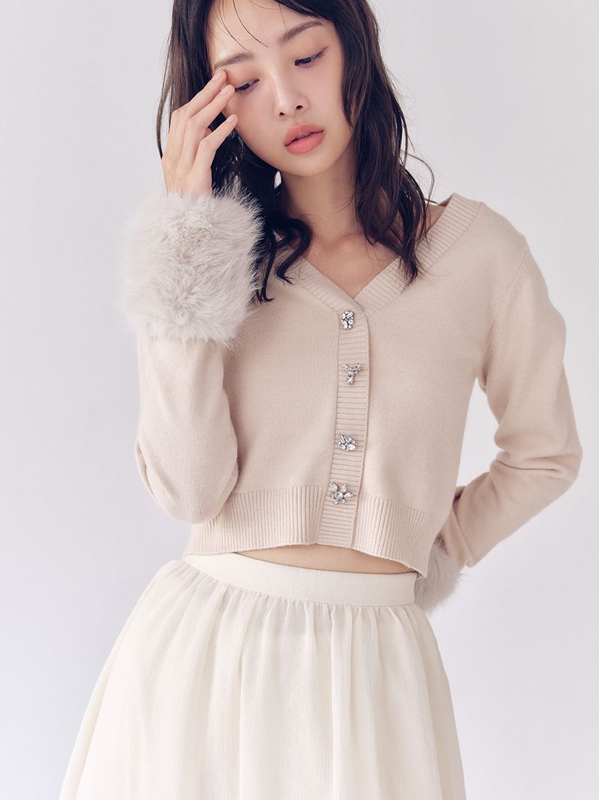 LILY BROWN「[L.B CANDY STOCK]袖ファーニットカーディガン」|カーディガン|