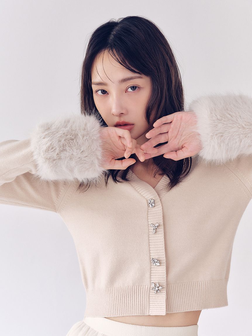 LILY BROWN「[L.B CANDY STOCK]袖ファーニットカーディガン」|カーディガン|