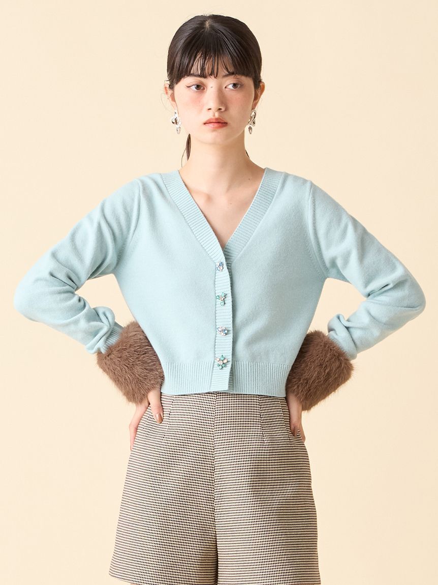 LILY BROWN「[L.B CANDY STOCK]袖ファーニットカーディガン」|カーディガン|