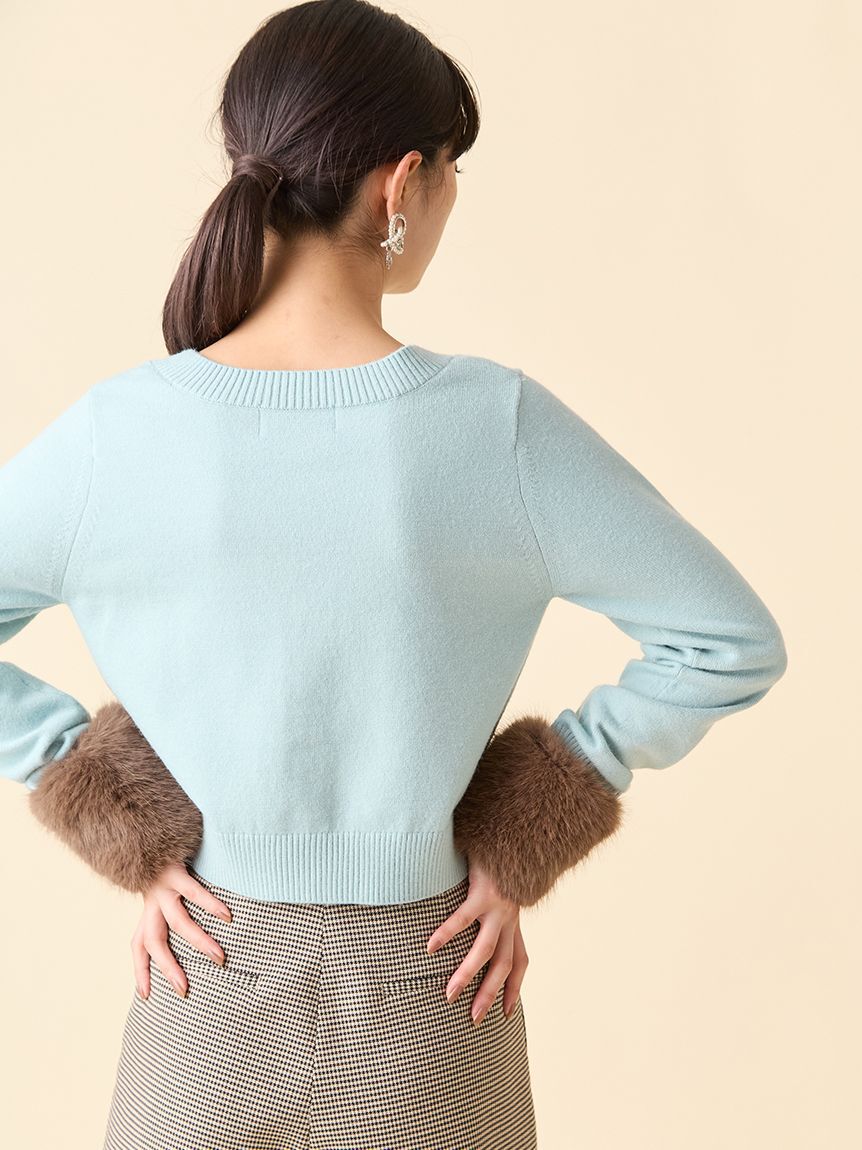 LILY BROWN「[L.B CANDY STOCK]袖ファーニットカーディガン」|カーディガン|