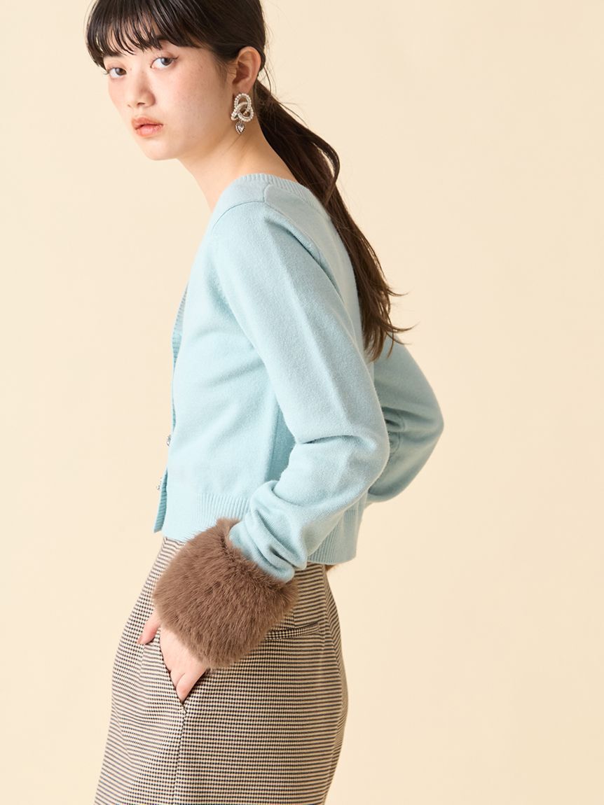 LILY BROWN「[L.B CANDY STOCK]袖ファーニットカーディガン」|カーディガン|