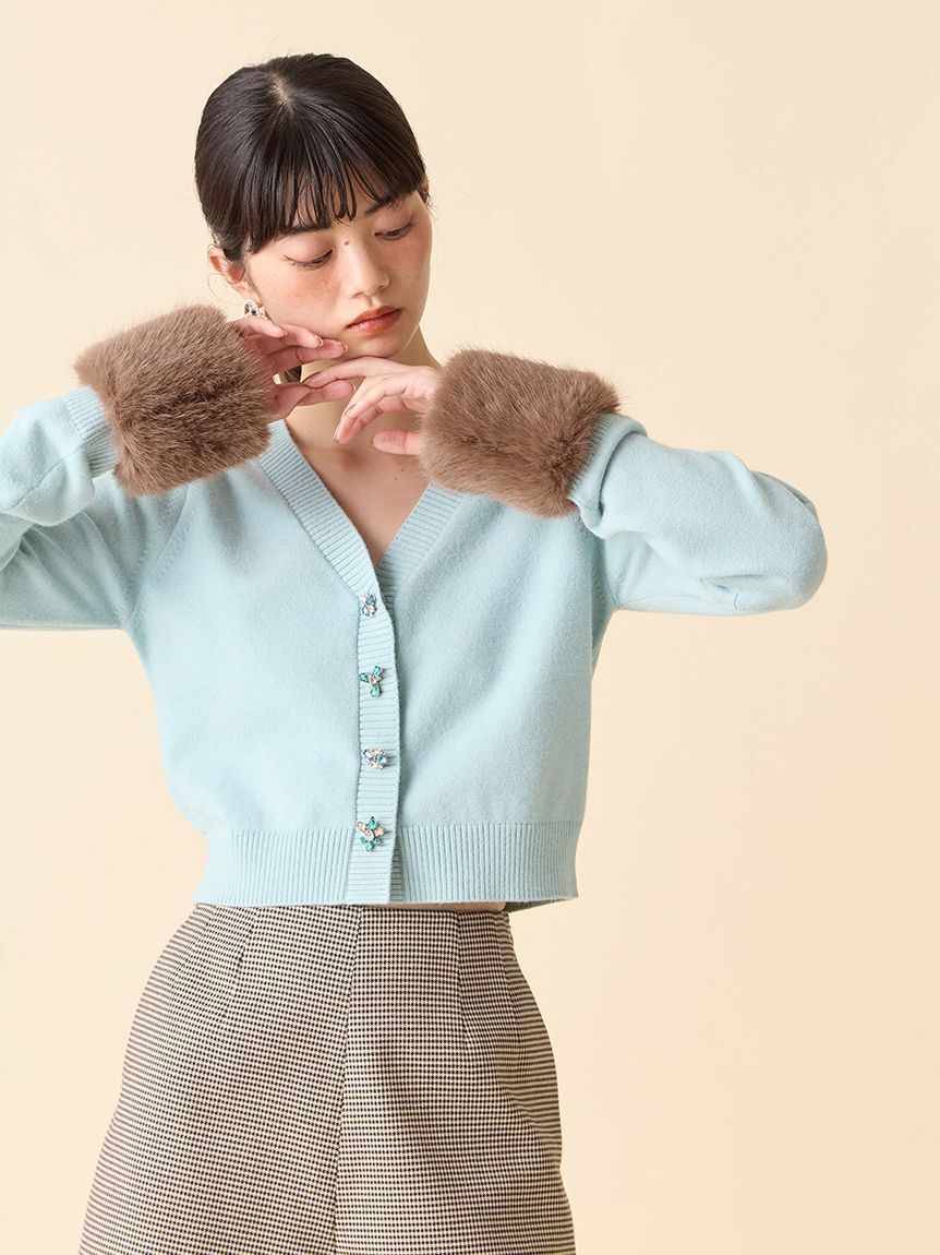 LILY BROWN「[L.B CANDY STOCK]袖ファーニットカーディガン」|カーディガン|BLU