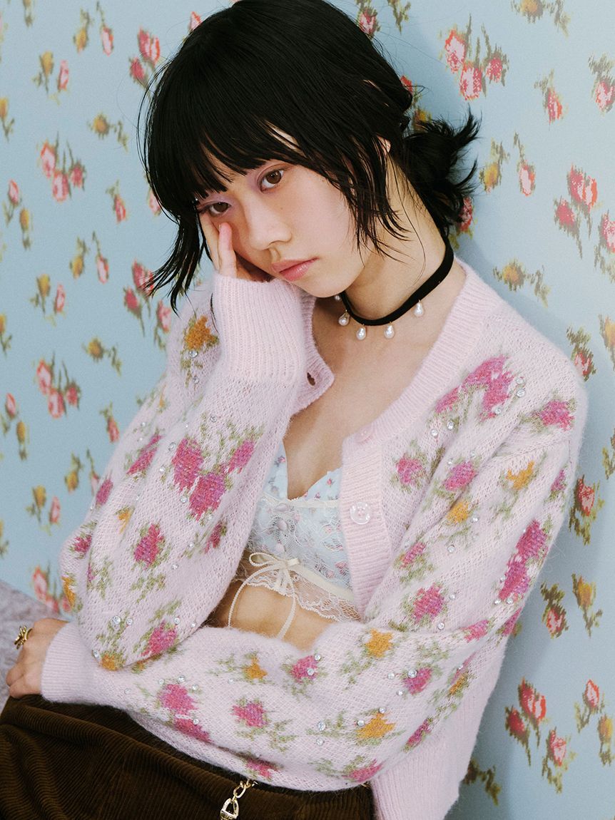 LILY BROWN「【LILY BROWN &times;ANNA SUI】ジャガードビジューニットカーディガン」|カーディガン|