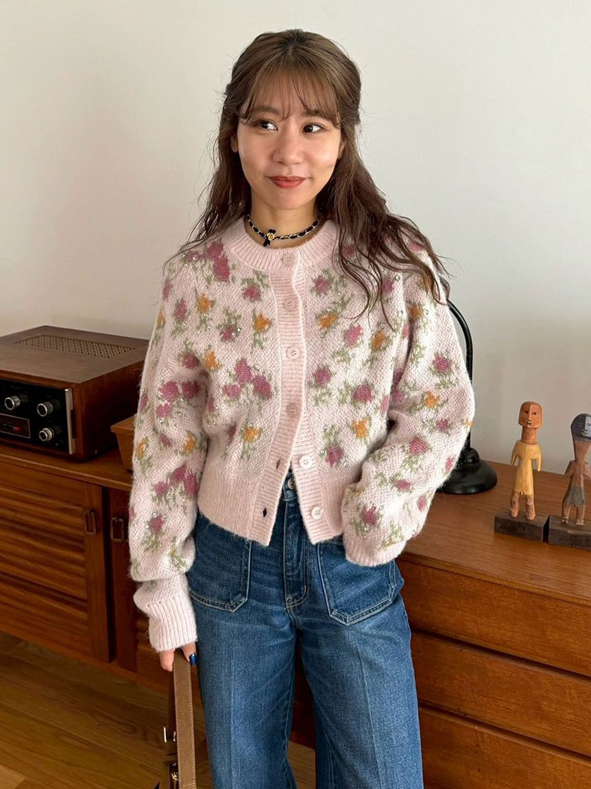 LILY BROWN「【LILY BROWN &times;ANNA SUI】ジャガードビジューニットカーディガン」|カーディガン|