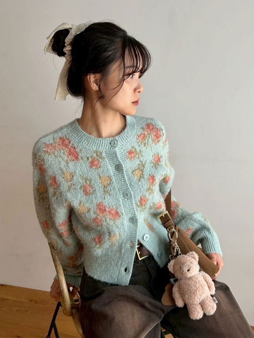 LILY BROWN「【LILY BROWN &times;ANNA SUI】ジャガードビジューニットカーディガン」|カーディガン|