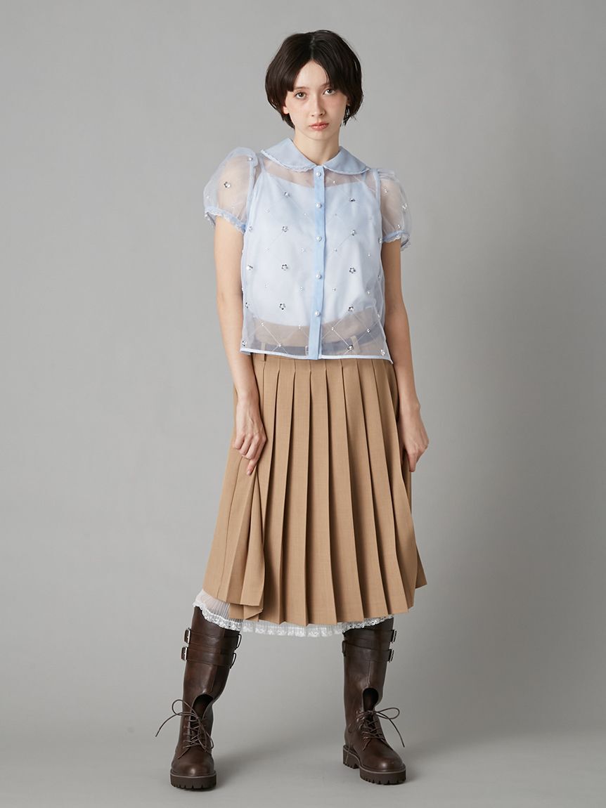 LILY BROWN「ベルト付きレースプリーツスカート」|スカート|