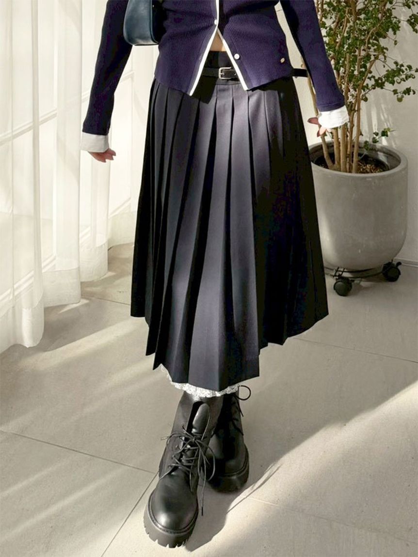 LILY BROWN「ベルト付きレースプリーツスカート」|スカート|