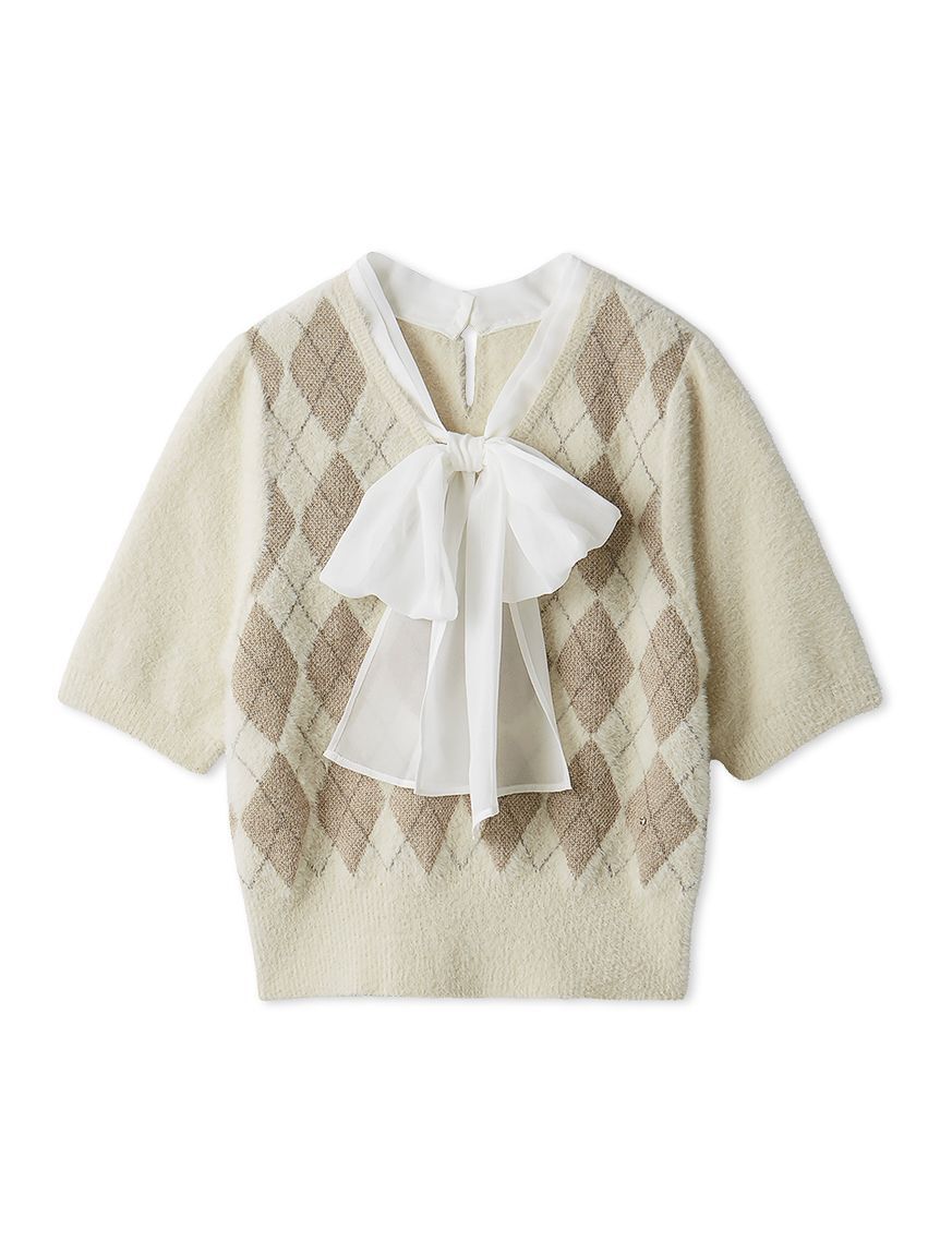 CELFORD「ボウタイリボンアーガイルニットプルオーバー」|ニット・セーター|