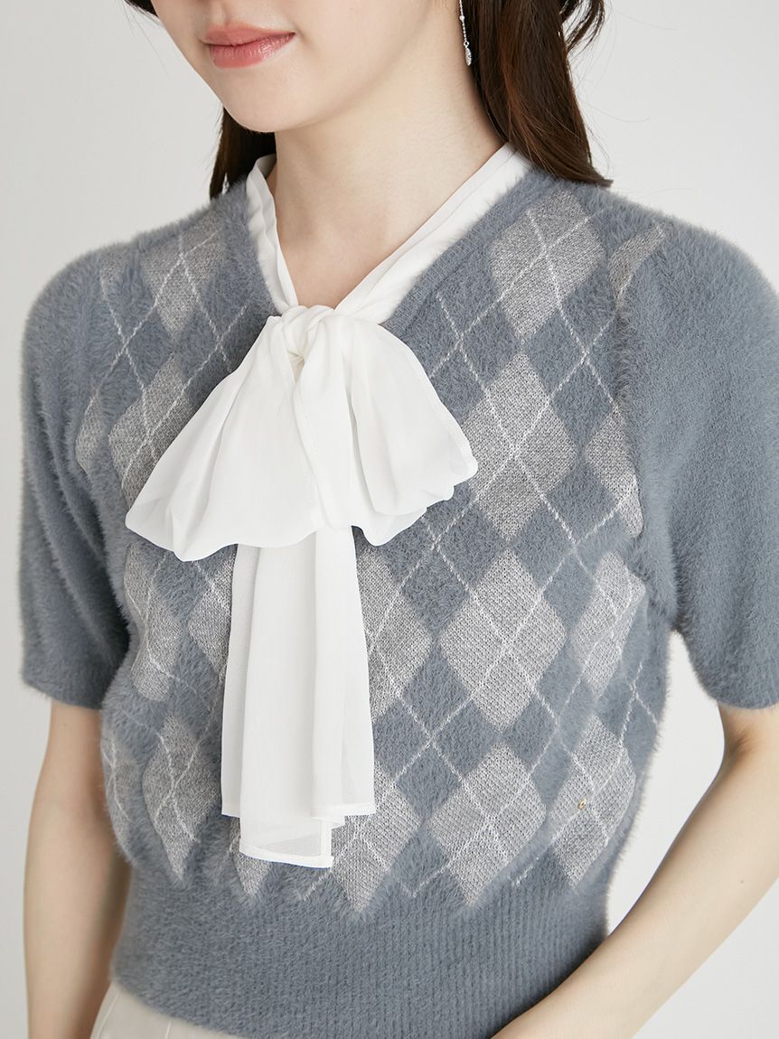 CELFORD「ボウタイリボンアーガイルニットプルオーバー」|ニット・セーター|