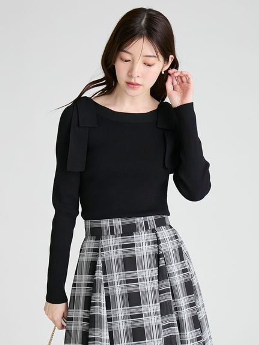 CELFORD「【ウォッシャブル】ショルダーリボンニットプルオーバー」|ニット・セーター|BLK