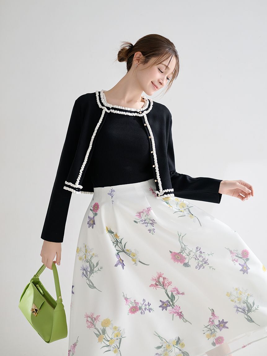 CELFORD「【UVカット】【洗える】フリルトリムニットアンサンブル」|ニット・セーター|