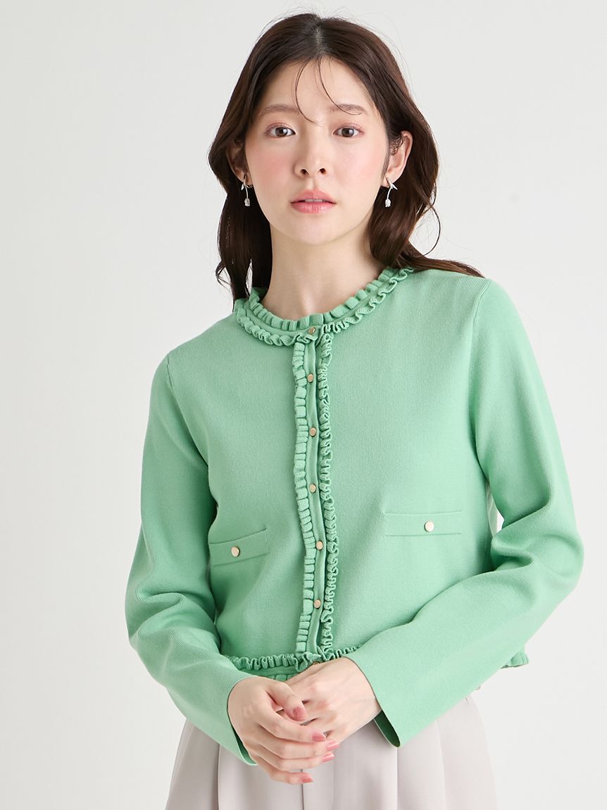 CELFORD「【UVカット】【洗える】フリルトリムニットアンサンブル」|ニット・セーター|