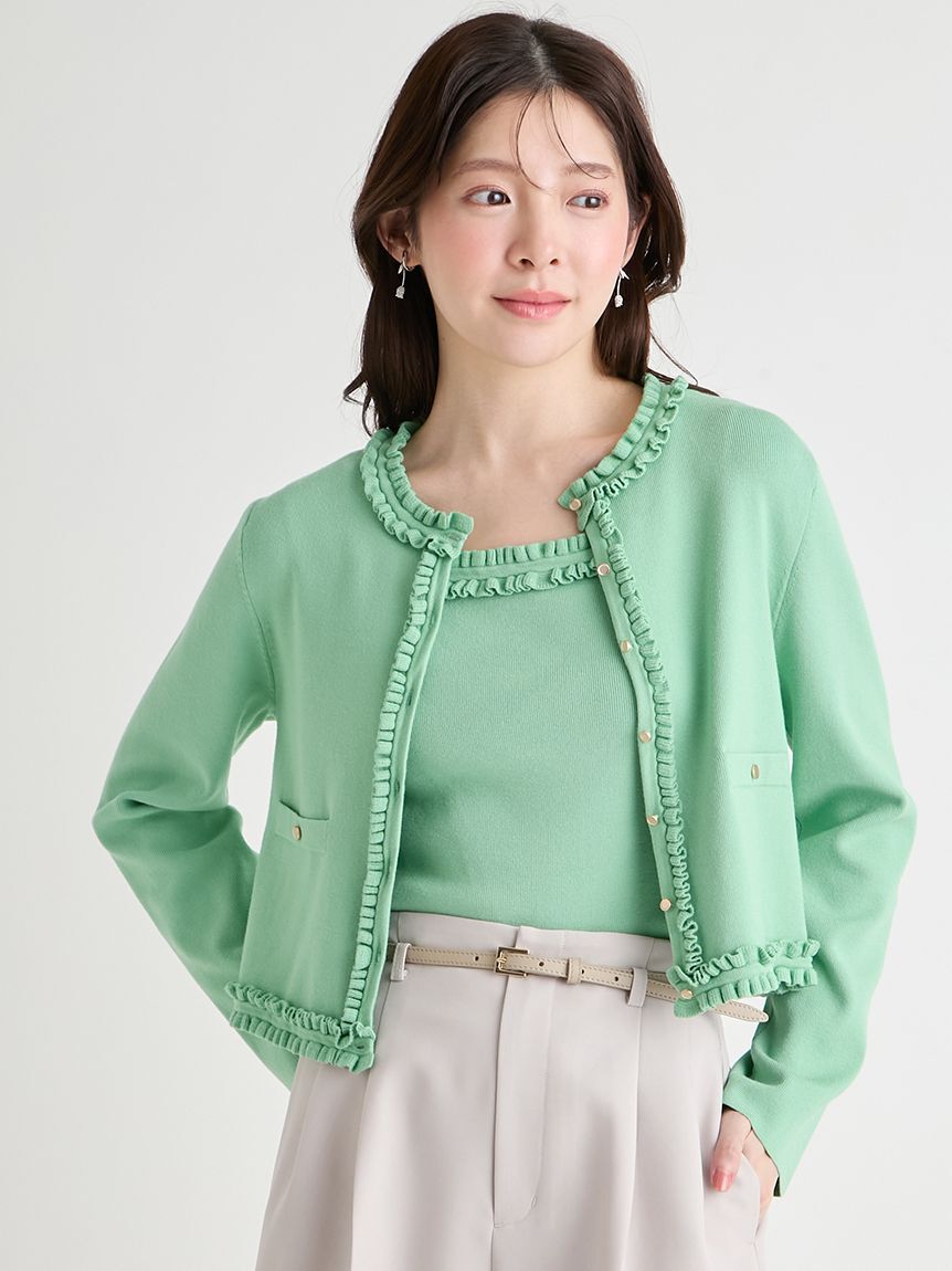 CELFORD「【UVカット】【洗える】フリルトリムニットアンサンブル」|ニット・セーター|