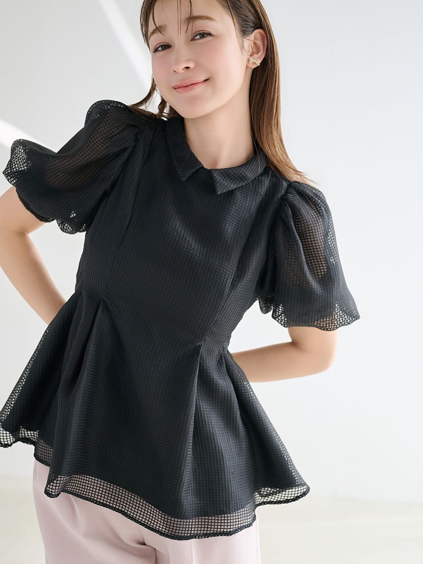 CELFORD「【洗える】襟付きメッシュブラウス」|シャツ・ブラウス|