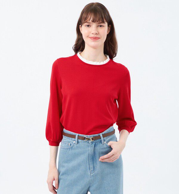 MACKINTOSH PHILOSOPHY「フリルカラーパフスリーブニット」|ニット・セーター|レッド