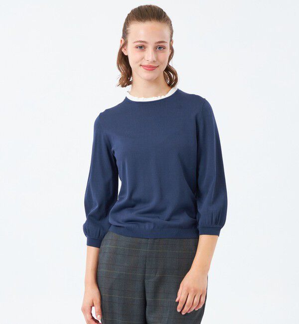 MACKINTOSH PHILOSOPHY「フリルカラーパフスリーブニット」|ニット・セーター|ネイビー