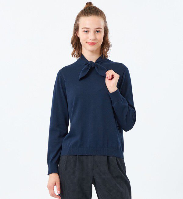 MACKINTOSH PHILOSOPHY「リボンタイロングスリーブニット」|ニット・セーター|ネイビー