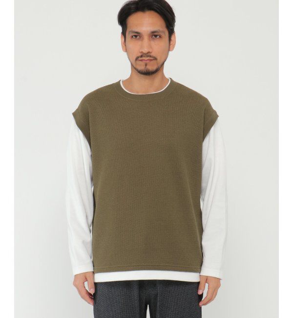 ikka「ワッフルフェイクベストレイヤード」|パーカー|