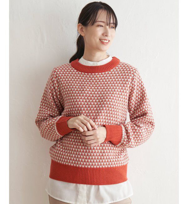 ikka「ツイード柄ニットプルオーバー」|プルオーバー|オレンジ