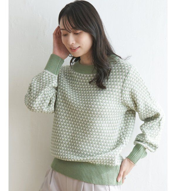 ikka「ツイード柄ニットプルオーバー」|プルオーバー|ミントグリン