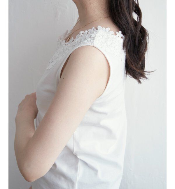ikka「【接触冷感／UVカット】コットンUSA前後レースタンクトップ」|タンクトップ|