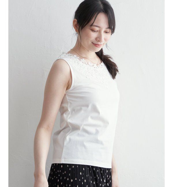 ikka「【接触冷感／UVカット】コットンUSA前後レースタンクトップ」|タンクトップ|