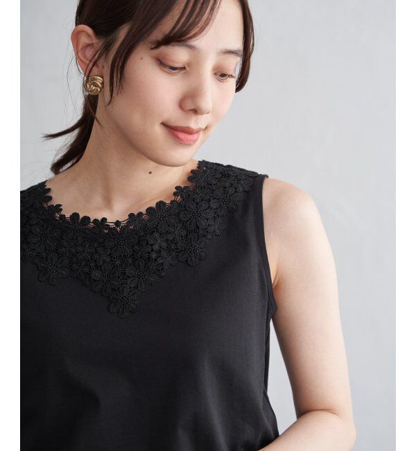 ikka「【接触冷感／UVカット】コットンUSA前後レースタンクトップ」|タンクトップ|