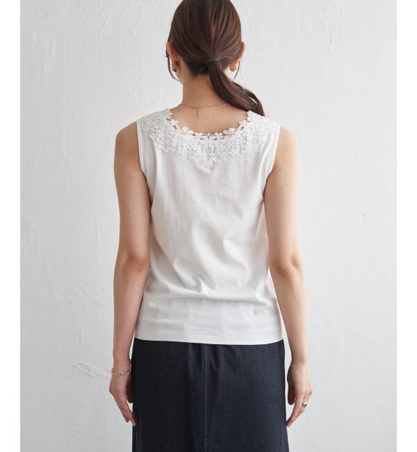 ikka「【接触冷感／UVカット】コットンUSA前後レースタンクトップ」|タンクトップ|