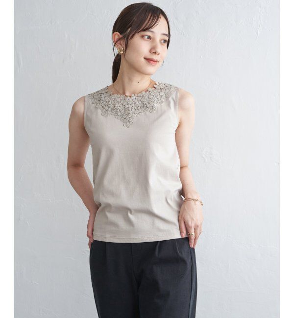 ikka「【接触冷感／UVカット】コットンUSA前後レースタンクトップ」|タンクトップ|