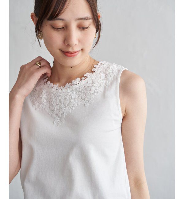 ikka「【接触冷感／UVカット】コットンUSA前後レースタンクトップ」|タンクトップ|