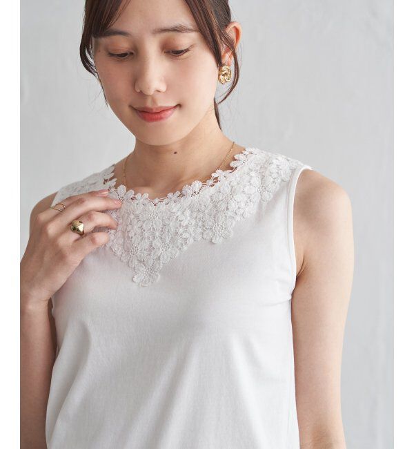 ikka「【接触冷感／UVカット】コットンUSA前後レースタンクトップ」|タンクトップ|
