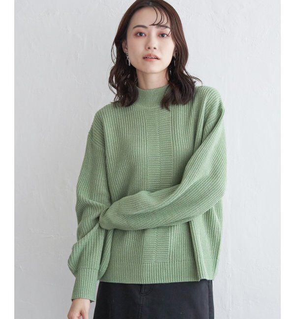 ikka「ラメ畦ハイネックニットプルオーバー」|プルオーバー|グリーン