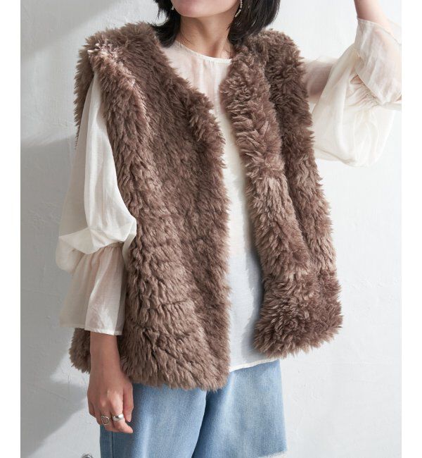 VENCE share style「ボリュームフェイクファーベスト」|ニット・セーター|ブラウン