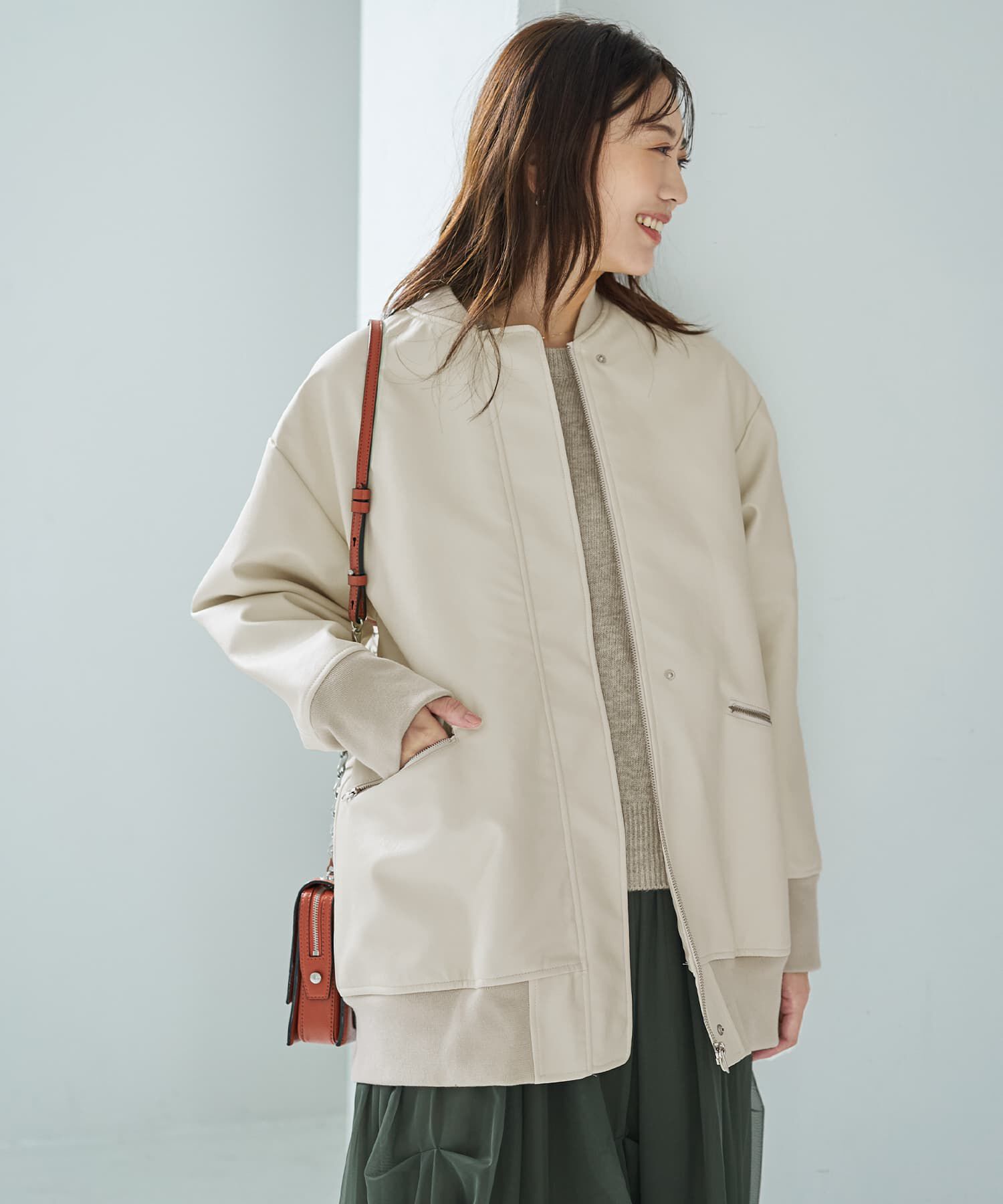 STYLE DELI「フェイクレザーBIGブルゾン」|ブルゾン・スタジャン|エクリュ