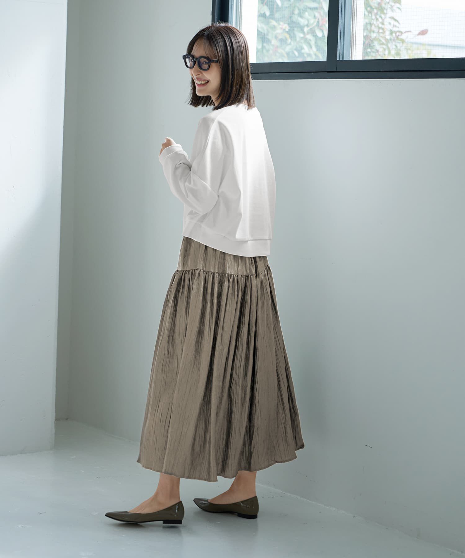 STYLE DELI「シャイニー切替ギャザースカート」|スカート|