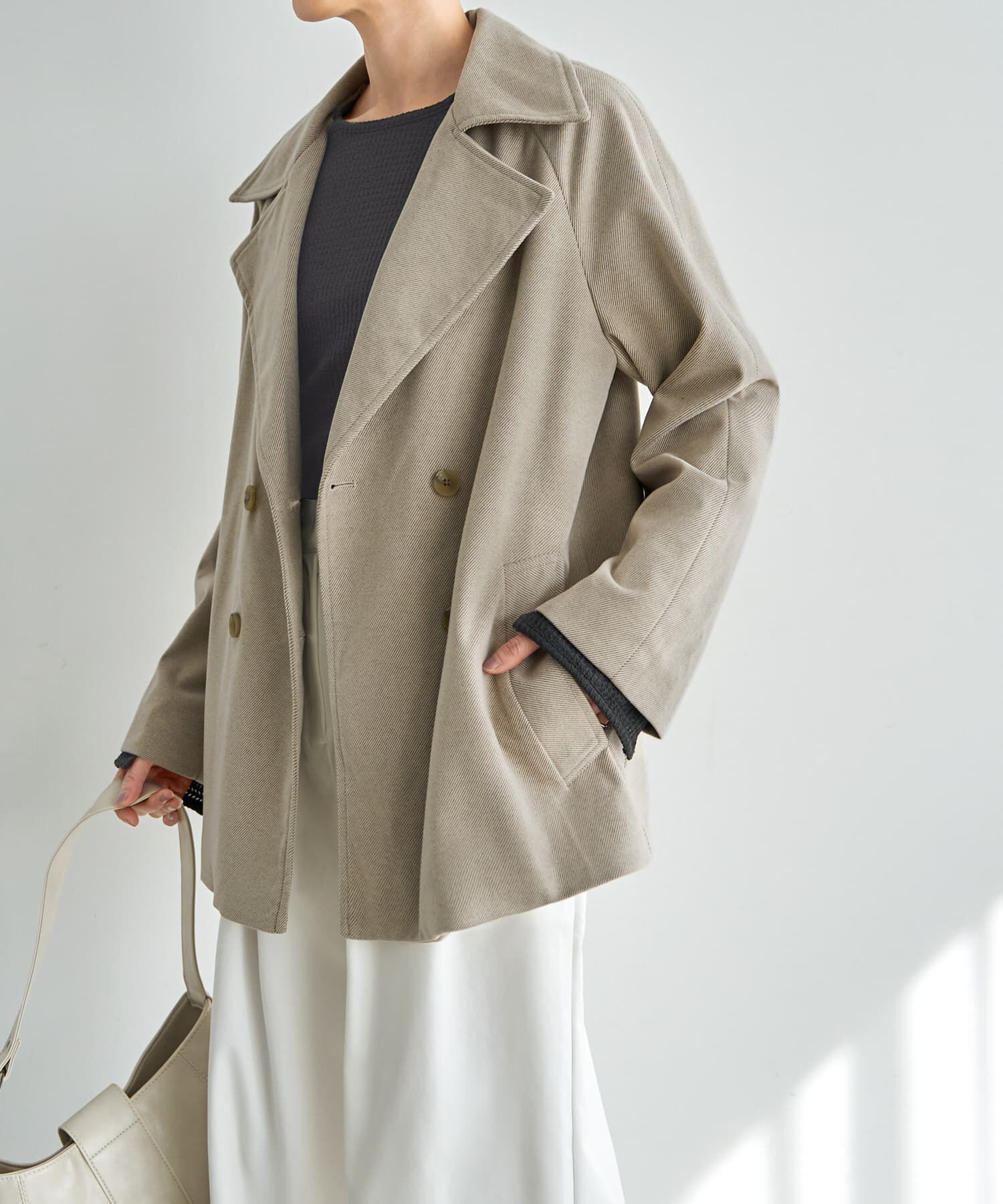 STYLE DELI「柄織り生地のPコート型ライトコート」|その他|