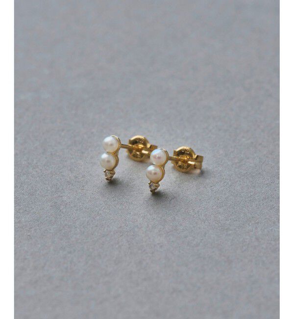 ete「K10YG ダイヤモンド/パール ピアス」|ピアス|