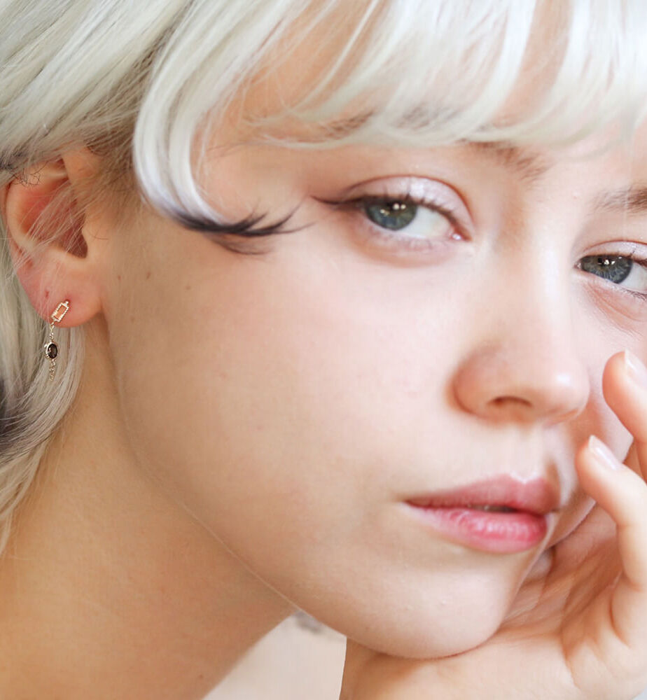  「シトリン / スモーキークォーツ チェーンフープ ピアス | K10YG」|ピアス|