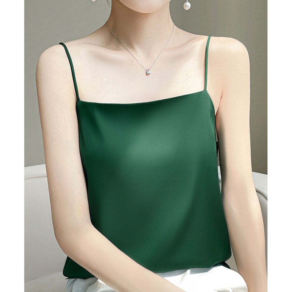 BACKYARD FAMILY「キャミソール カップなし 通販 サテン キャミ サテンキャミ さらさら 透けにくい レディース」|その他|グリーン1