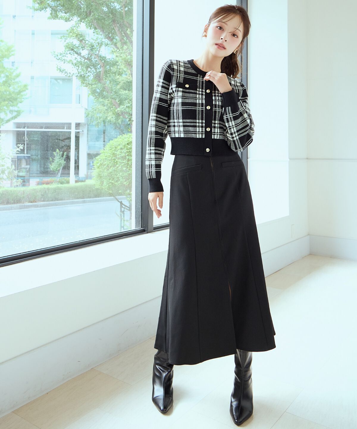 アンドクチュール「フロントZIPマーメイドスカート」|フレア|ブラック