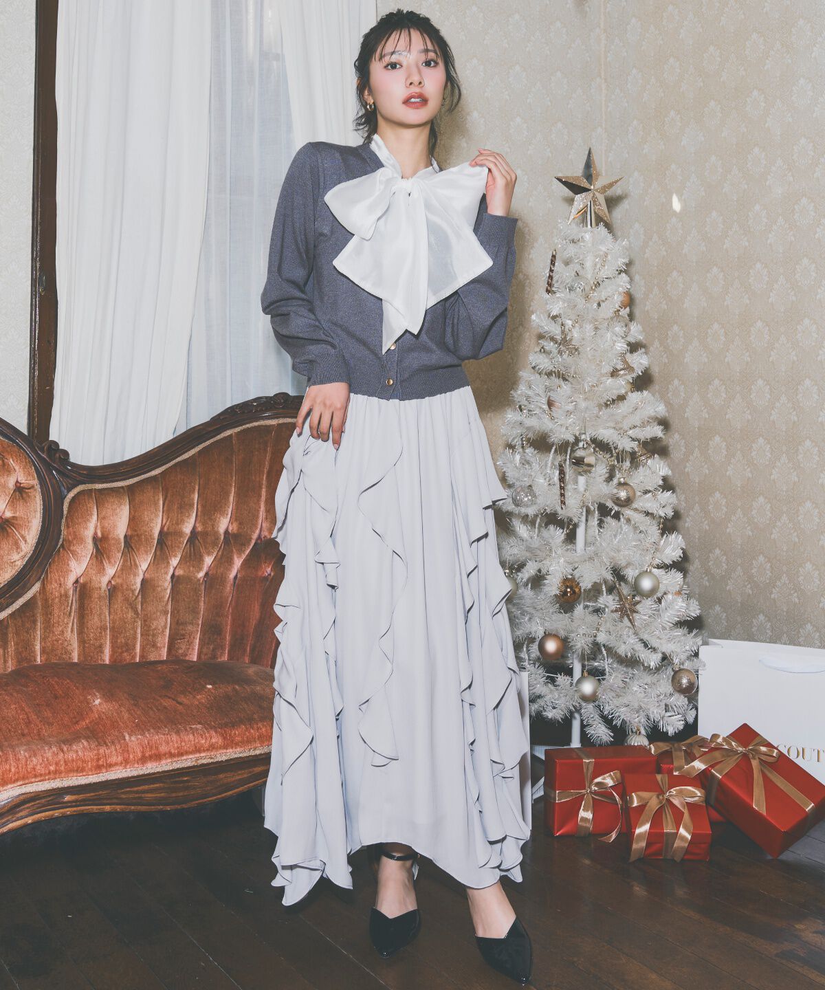 アンドクチュール「ラッフル切替フレアスカート」|フレア|