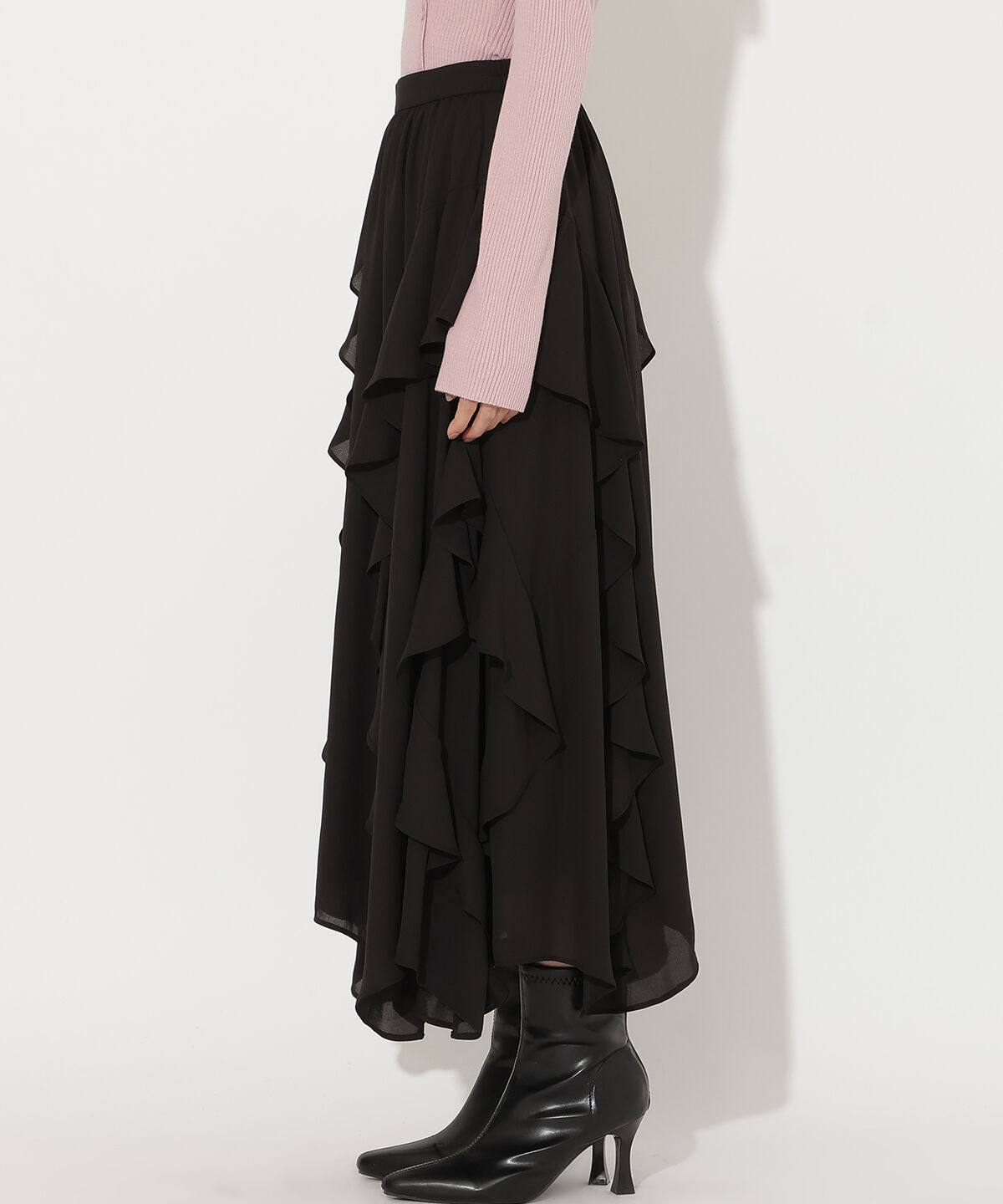 アンドクチュール「ラッフル切替フレアスカート」|フレア|