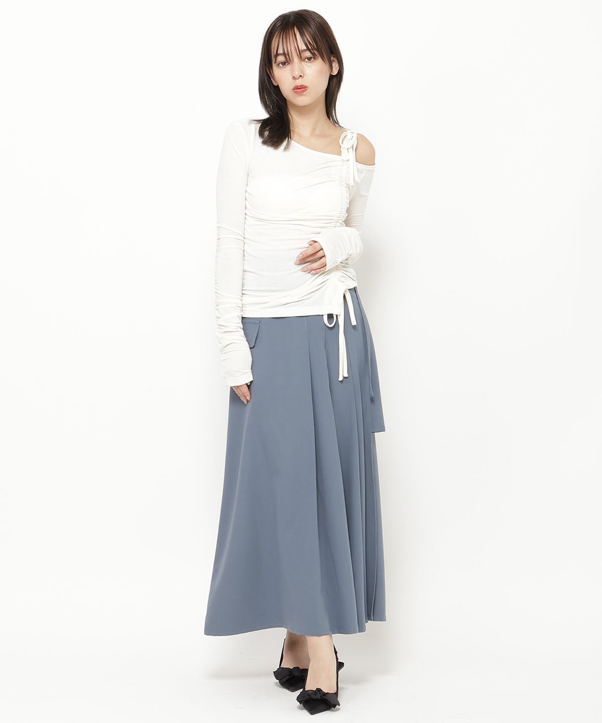 REDYAZEL「シャーリングリボンアシメトップス」|Tシャツ・カットソー|