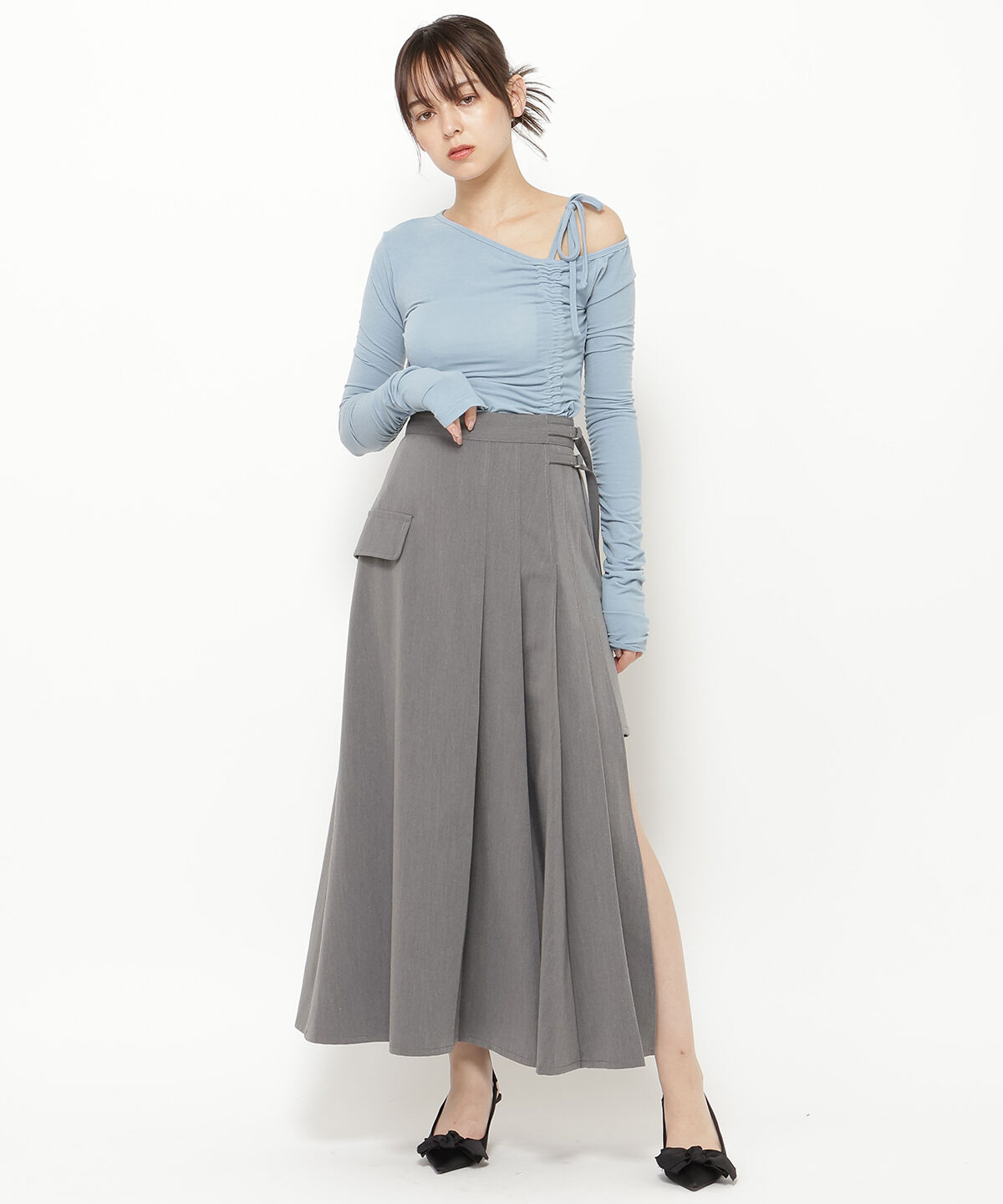 REDYAZEL「シャーリングリボンアシメトップス」|Tシャツ・カットソー|